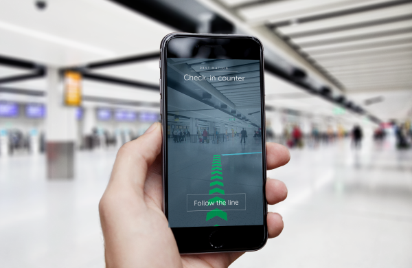 The AR wayfinding tool enables passengers to see directions using their mobiles.
